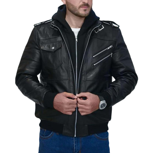 Men's Zip-Up Motorcycle Bomber Jacket