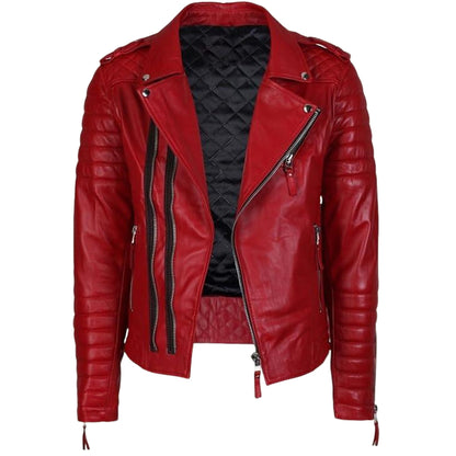 Men's Elegant Red Leather Jacket