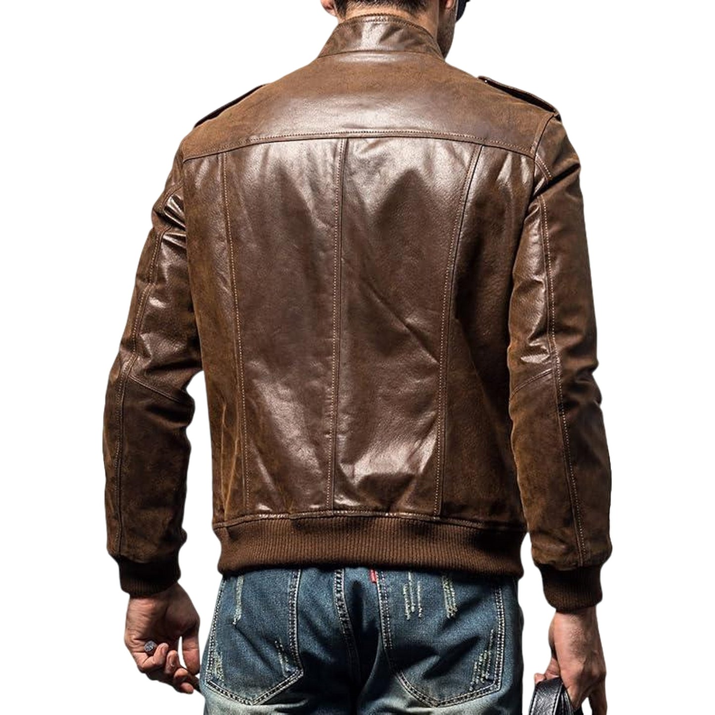 Men's Sleek Brown Aviator Jacket