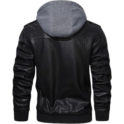 Men's Black Hooded Leather Jacket